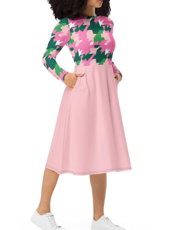 Houndstooth Long Sleeve Dress