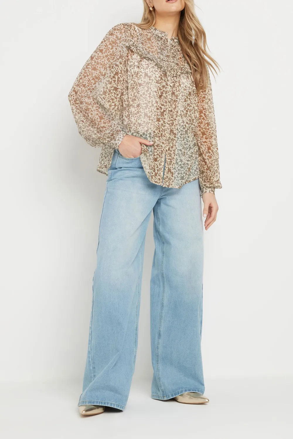 Flower Printed Semi Transparent Shirt