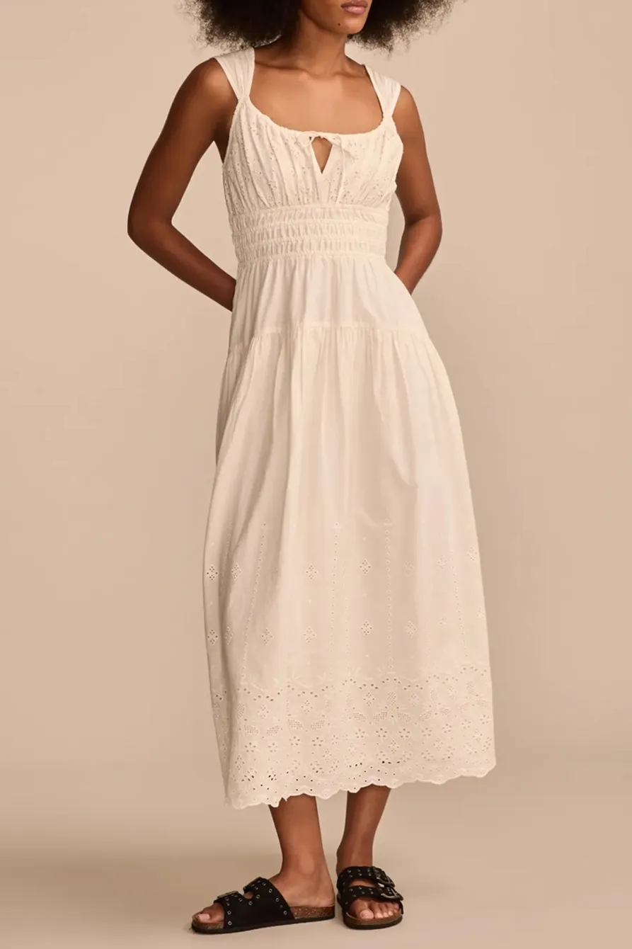Whisper White Sleeveless Schiffli  Midi Dress