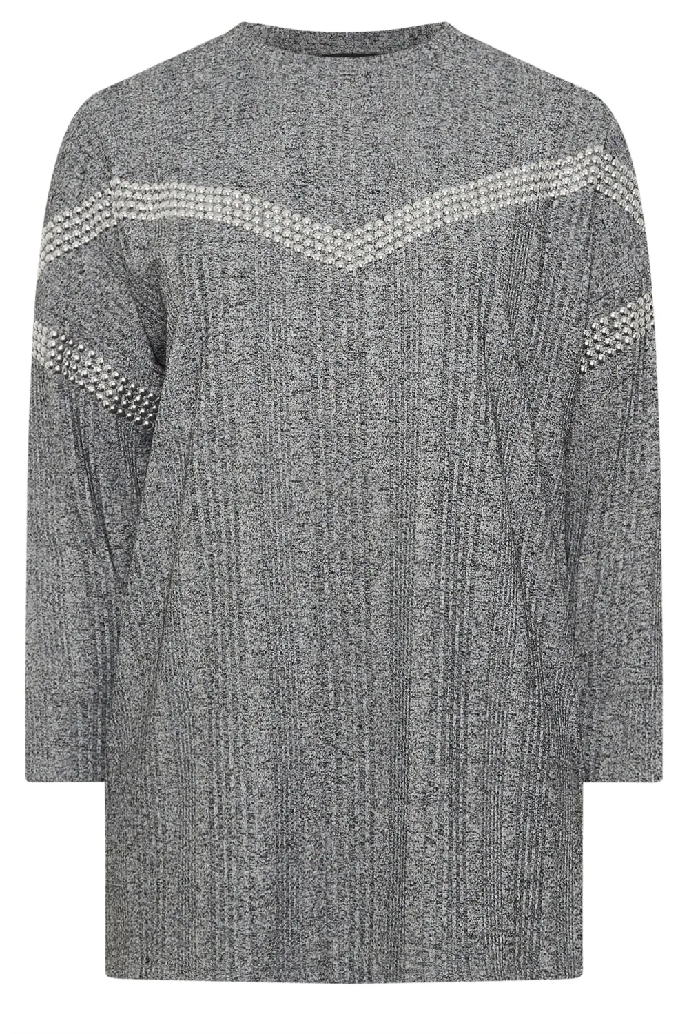 YOURS Curve Grey Ribbed Chevron Stud Jumper