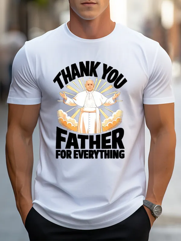 Men's Thank You Father 1936-2025 Print Short Sleeve Round Neck Cotton T-Shirt