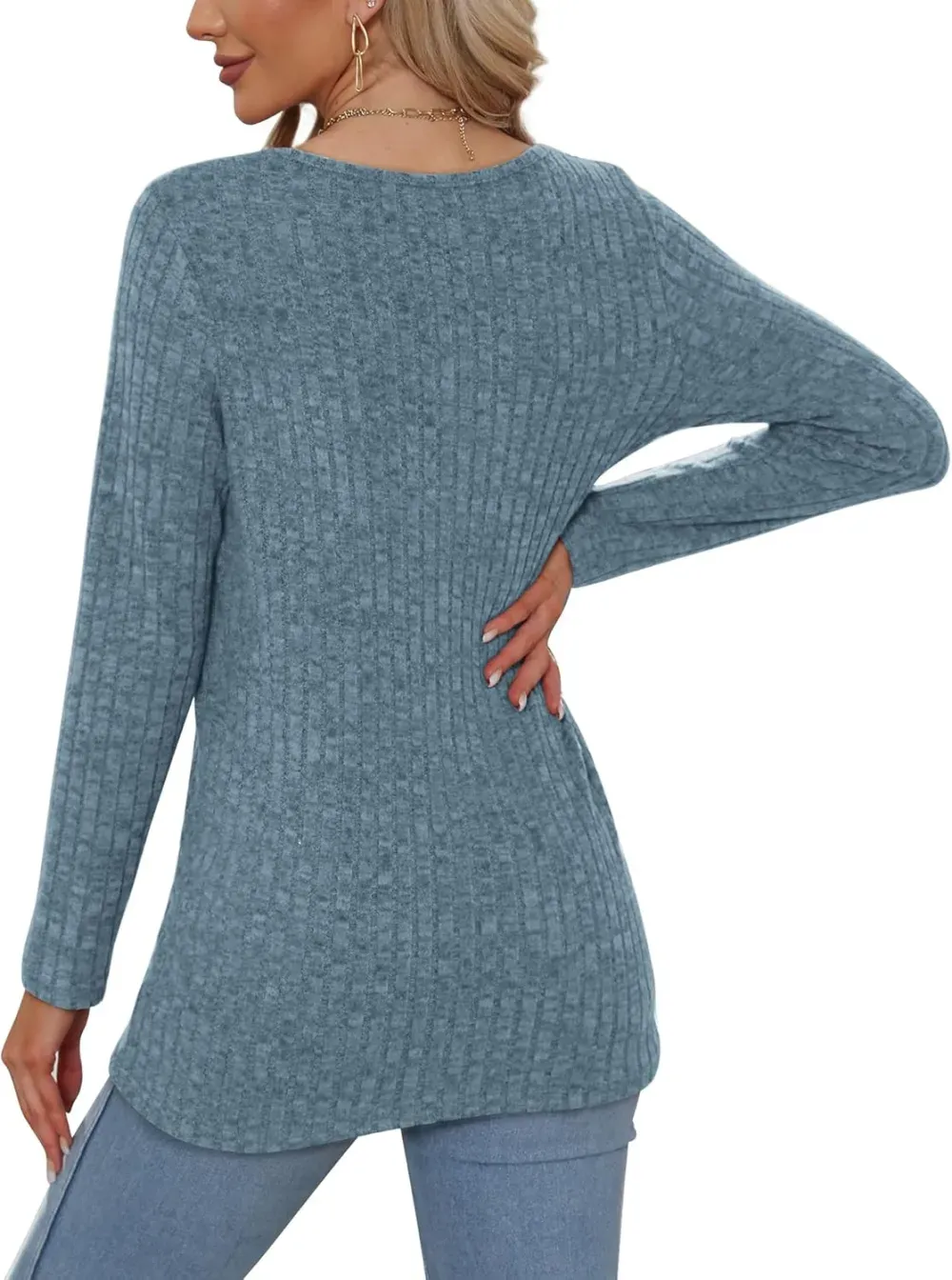 OFEEFAN Long Sleeve Shirts for Women Lightweight Crew Neck Casual Tunic Tops