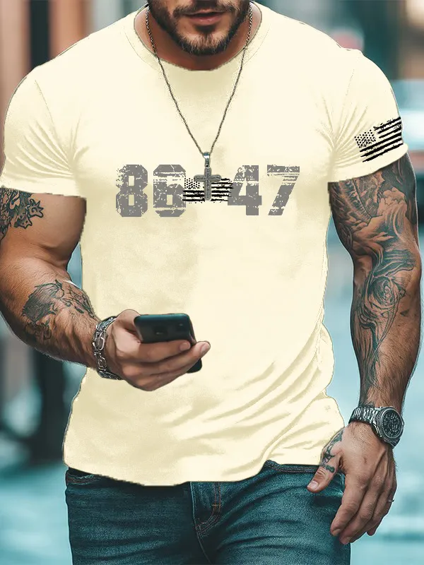 Men'S T-Shirt Men'S Retro 8647 Print Casual Round Neck T-Shirt