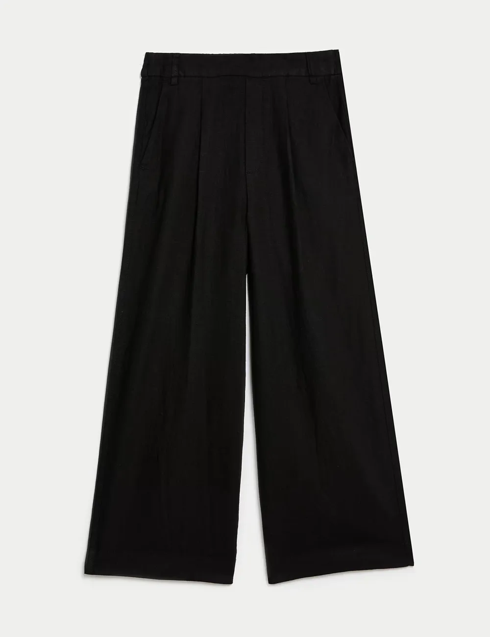 Black Shirred Wide Leg Trousers