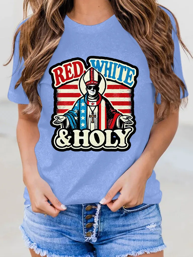 Women'S Red White And Holy Round-Neck Short-Sleeved T-Shirt