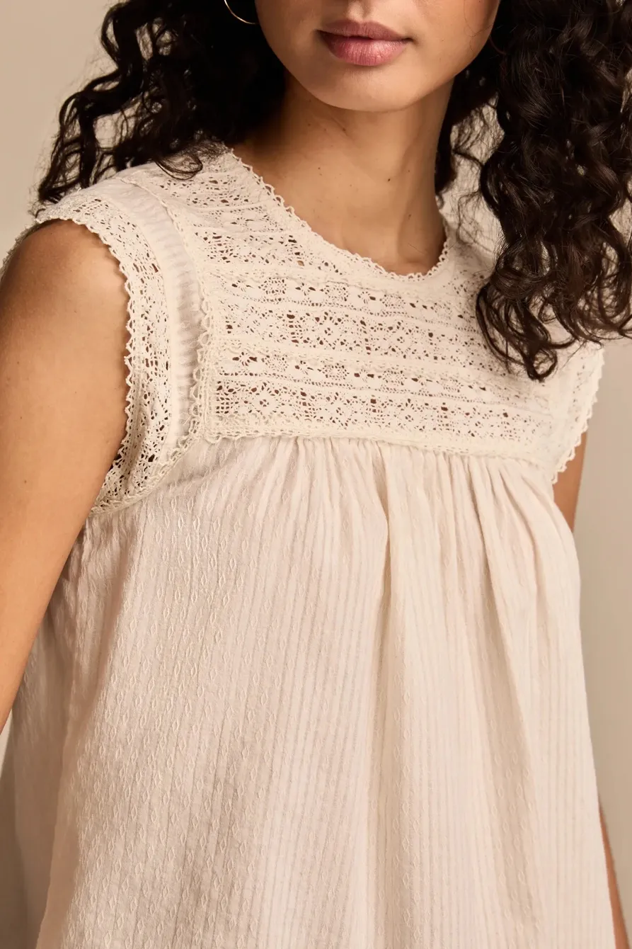 Lace Neck Pintuck Shell Top