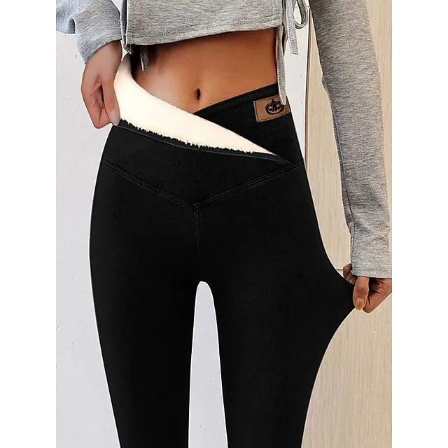 Women‘s High Waist Fleece Lined Leggings Winter Leggings Lounge Athletic Athleisure High Elasticity Thermal Warm Solid Color S 3XL Winter
