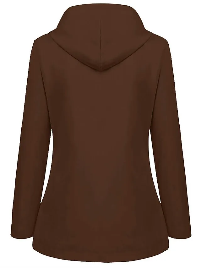 Women's Winter Coat Hoodie Jacket Windproof Warm Street Sport Daily Wear Vacation Button Pocket Drawstring with Pockets Single Breasted Hoodie Fashion Daily Plush Street Style Solid Color Regular Fit