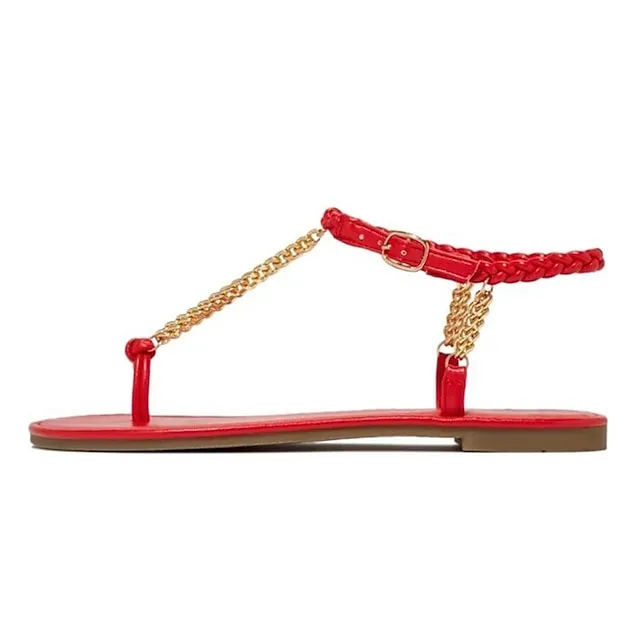 Women's Sandals Boho Bohemia Beach Barefoot Sandals Braided Sandals Beach Summer Flat Heel Open Toe Casual Faux Leather T-Strap Ankle Strap Solid Colored Black White Champagne