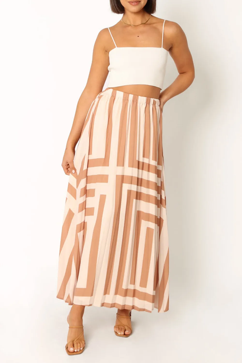PLEAT MIDI SKIRT - TAN