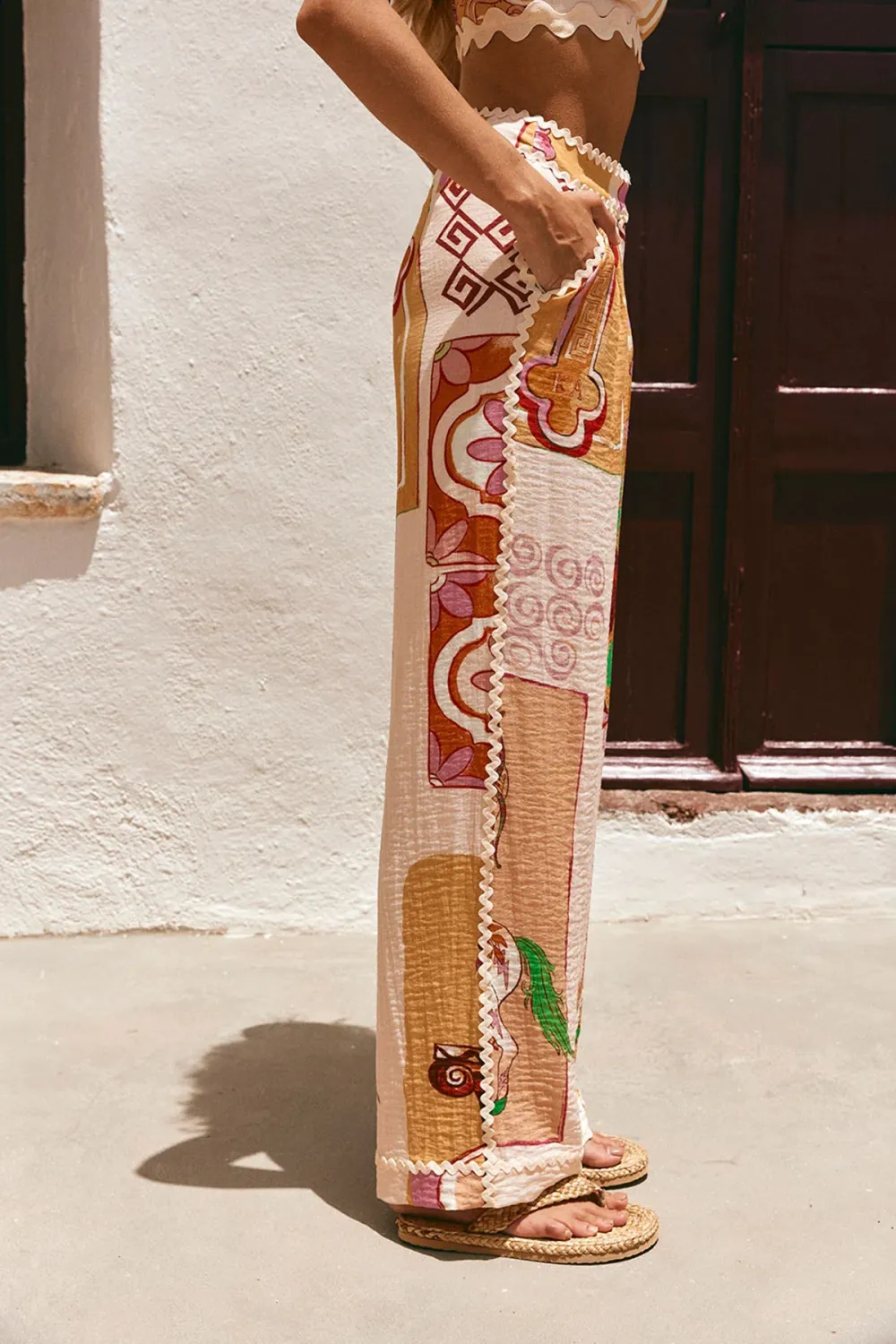 Patchwork Print Wide Leg Palazzo Pants