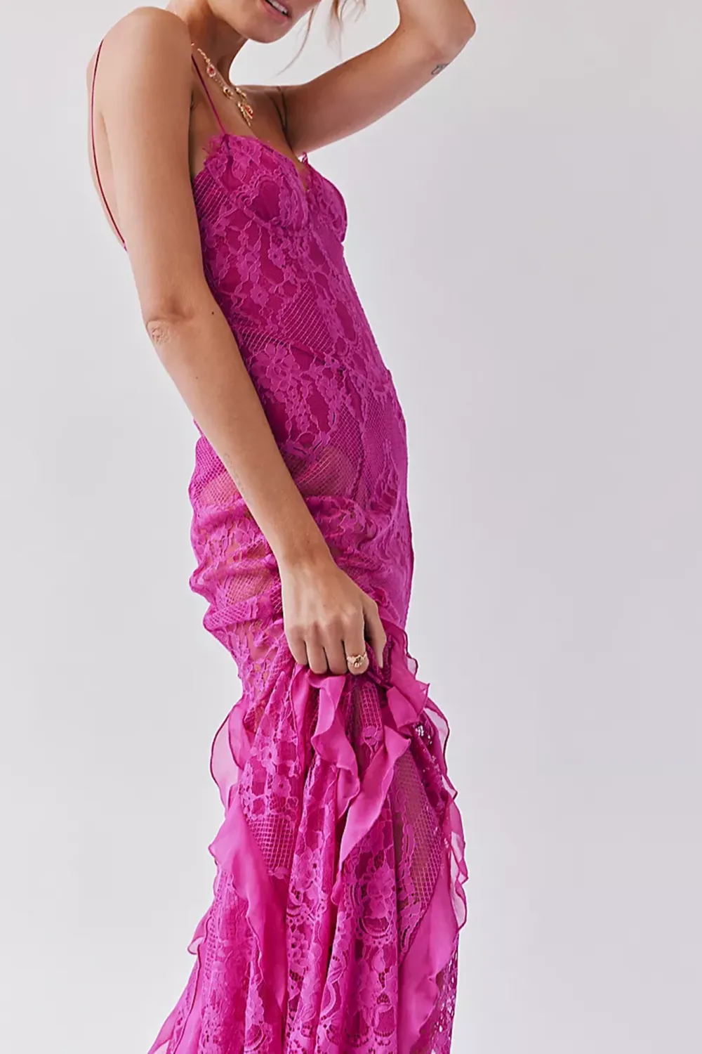 Strapless Lace Paneled Maxi Dress