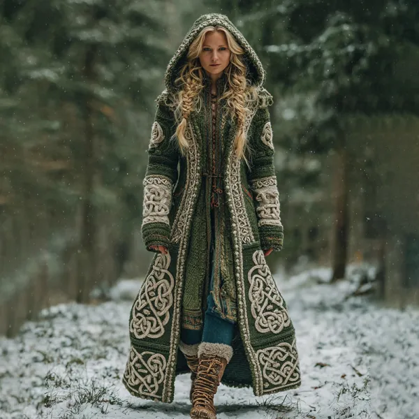 Women's Celtic Knot Irish Art Hooded Knit Cardigan