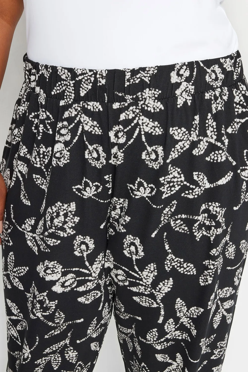 YOURS Curve Beige Brown Leaf Print Cropped Harem Trousers