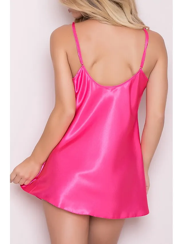 Women's Robes Gown Nightgown Sleepwear Patchwork Fashion Simple Hot Home Daily Bed Polyester Breathable Straps Sleeveless Backless Summer Spring Wine Red Fushcia