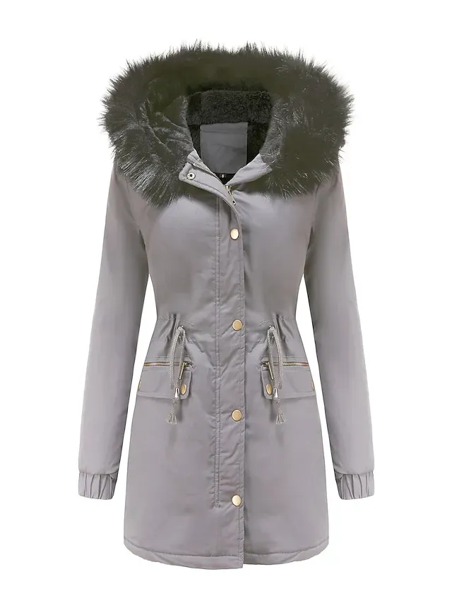 Women's Winter Coat Fleece Lined Puffer Jacket Drawstring Hooded Parka Thermal Warm Heated Jacket with Poackets Fall Long Coat Windproof