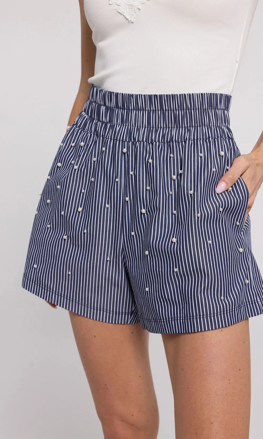 Embellished Pinstripe Shorts