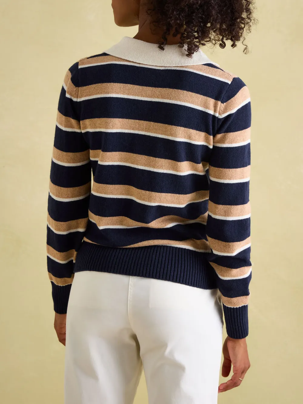 Red/Navy V Neck Stripe Jumper with Collar