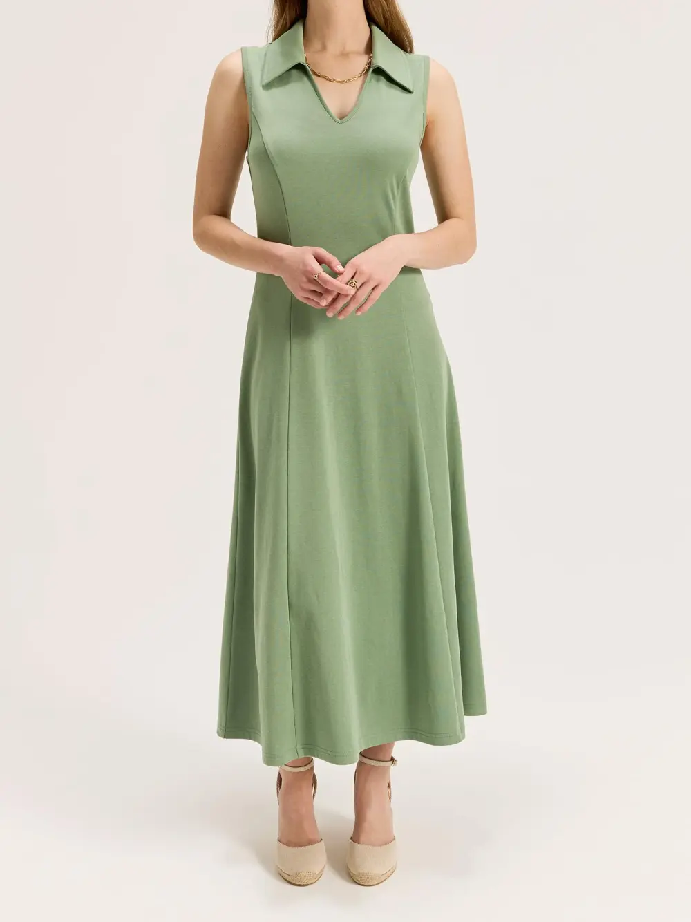 Green Polo Neck Cotton Dress