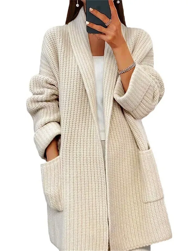 Women's Cardigan Ribbed Knit Sweater Autumn and Winter Long Daily Out Weekend Fashion Casual Soft