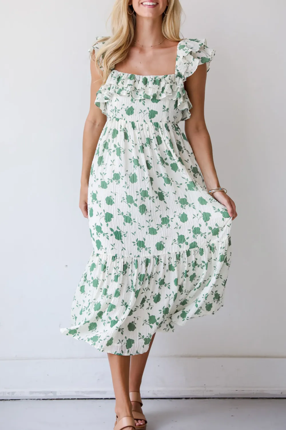 Fabulous Darling Green Floral Midi Dress