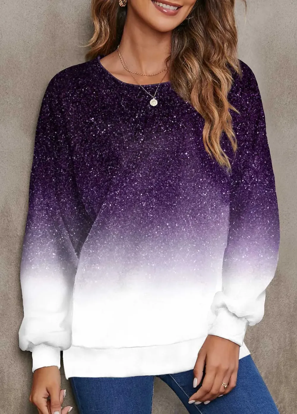 Ombre Navy Round Neck Long Sleeve Sweatshirt