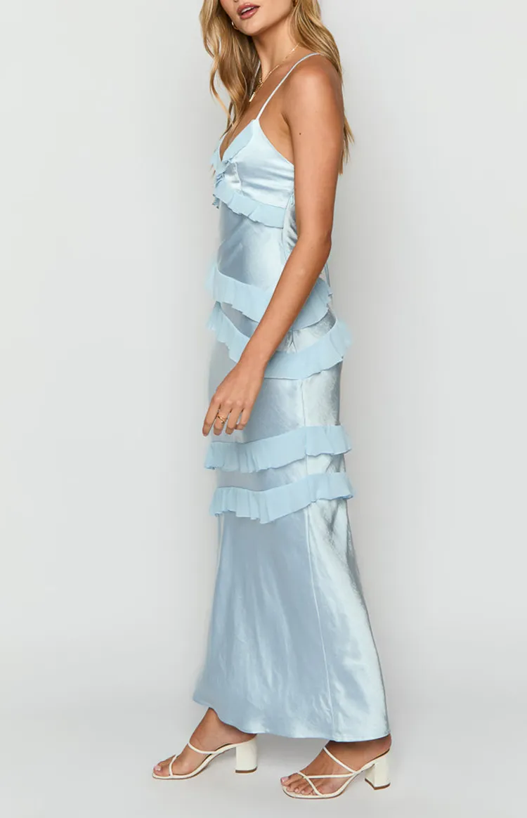 Light Blue Ruffled Spaghetti Strap Dress