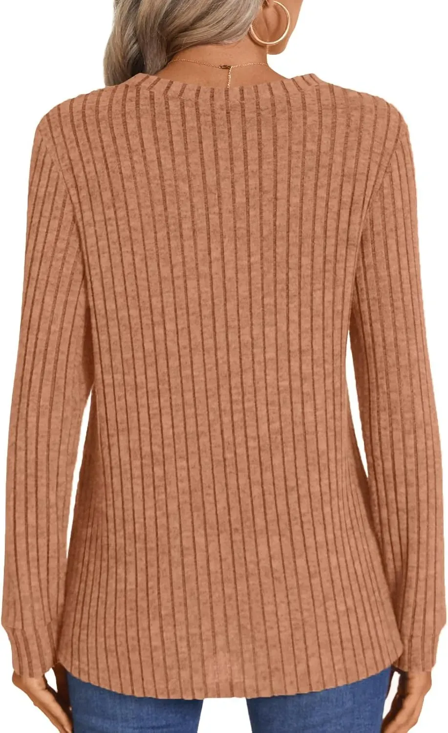 HOTGIFT Womens 2024 Fall Winter Tunic Tops Long Sleeve Casual T-Shirts Soft Comfy Stripe Blouse Lightweight