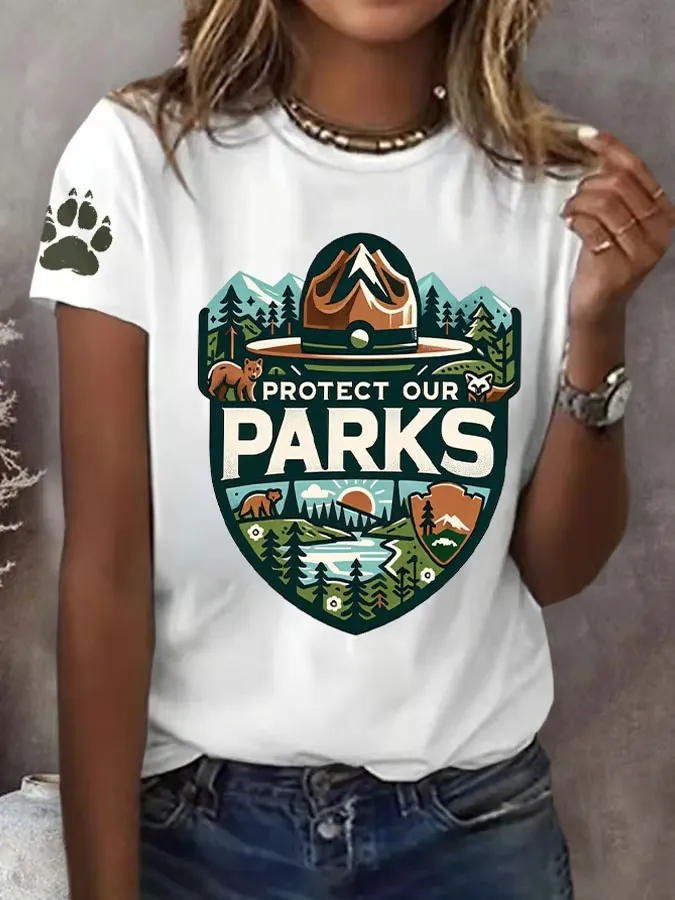 Cotton Women Protect Our National Park Printed Crew-Neck T-Shirt
