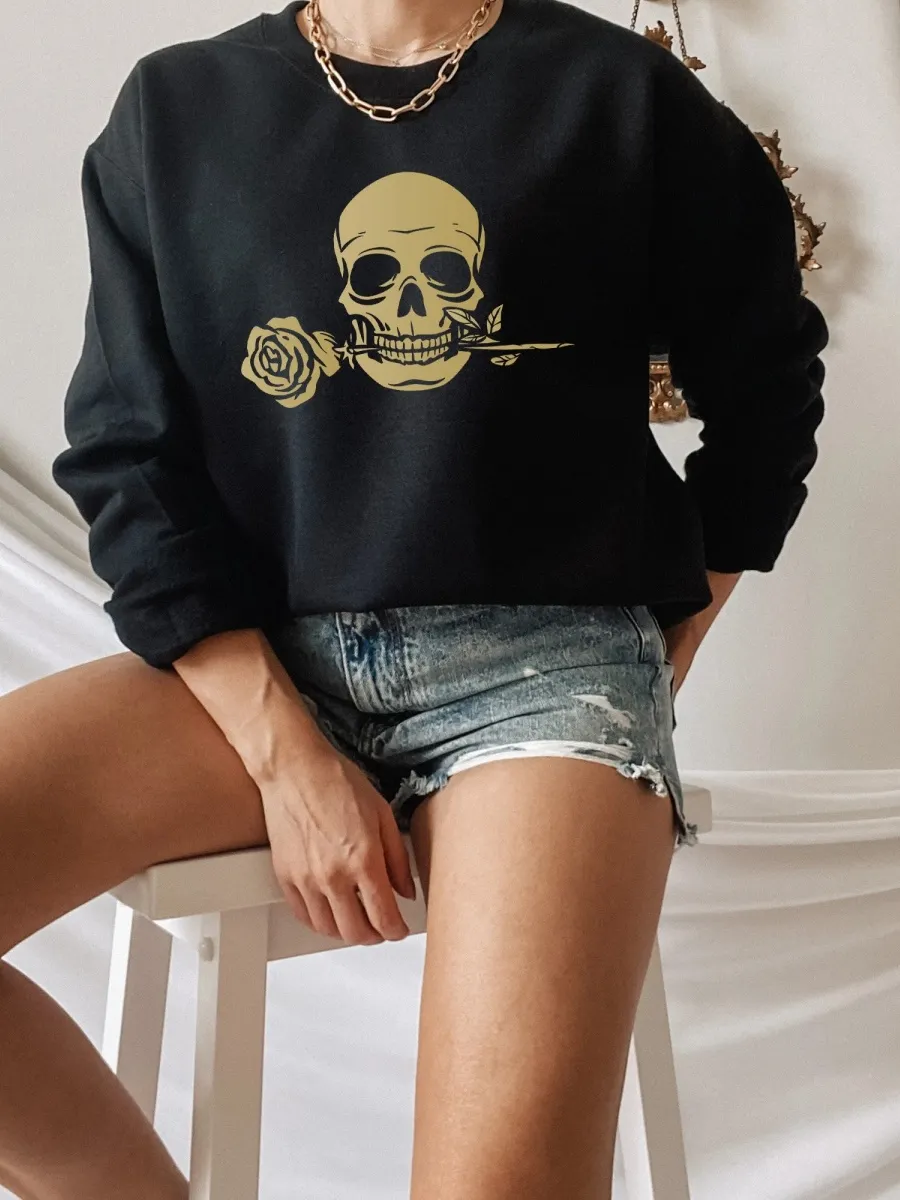 Skull And Rose Print Sweatshirt