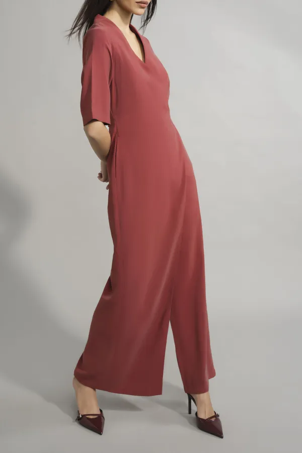 Rust Casual Style Wide-Leg Jumpsuit