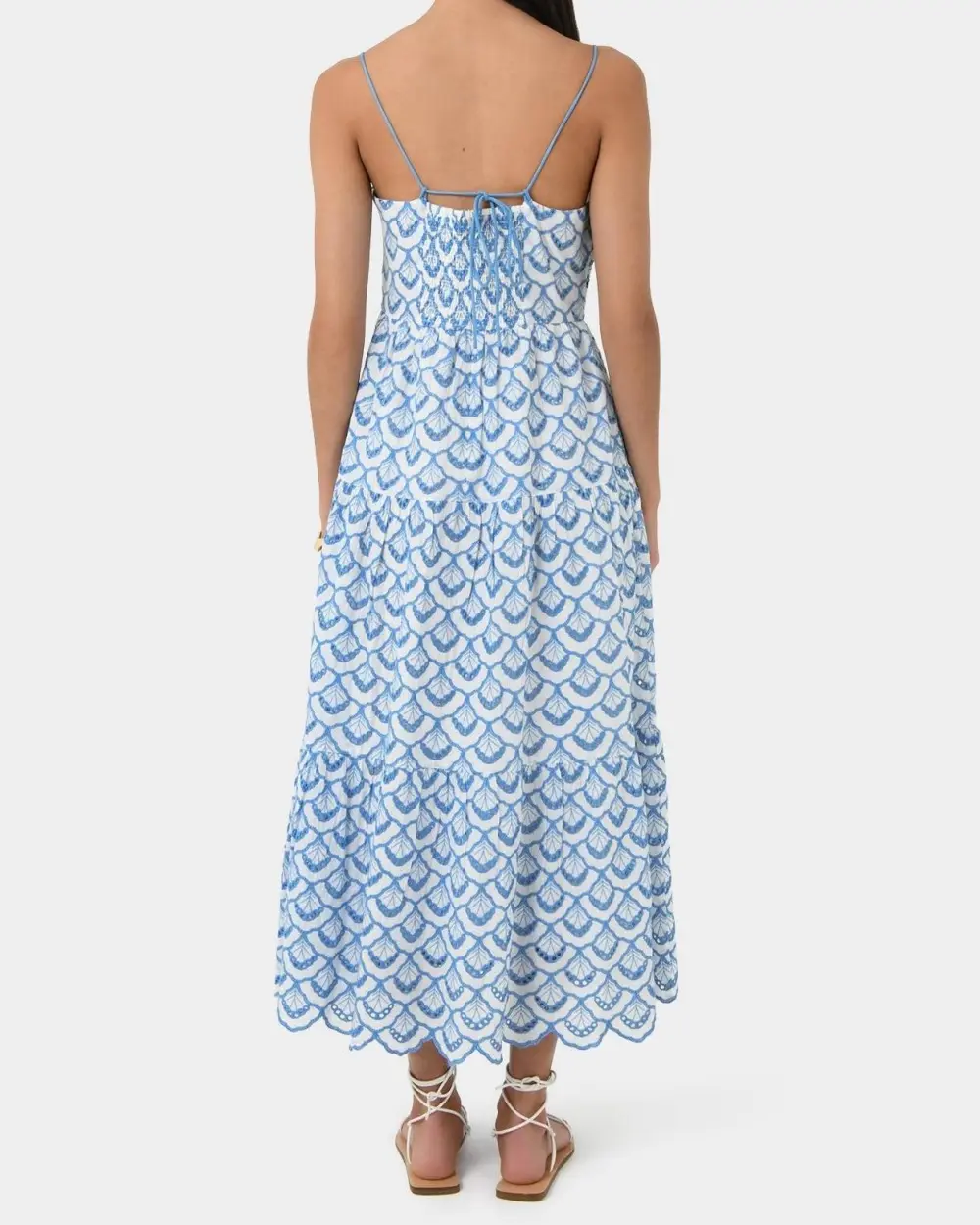 Embroidery Maxi Dress -Blue Lvory