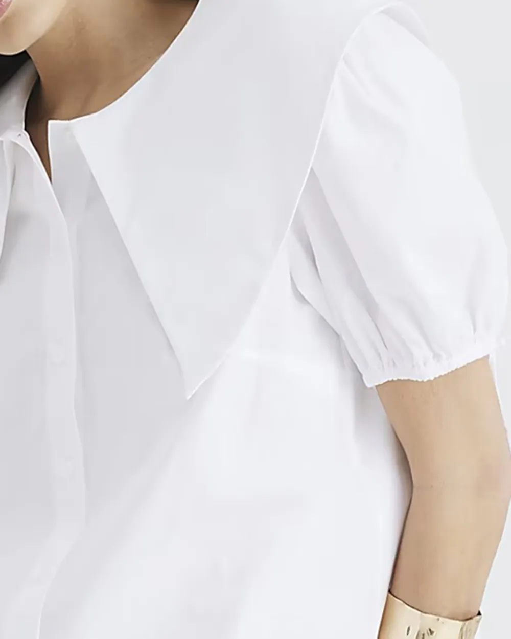 Cotton Round Neck Puff Sleeve Ladies Shirts