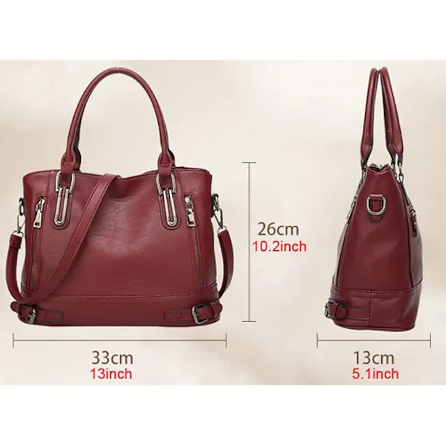 Women's Handbag Satchel Top Handle Bag PU Leather Office Daily Going out Zipper Solid Color Wine Black Brown