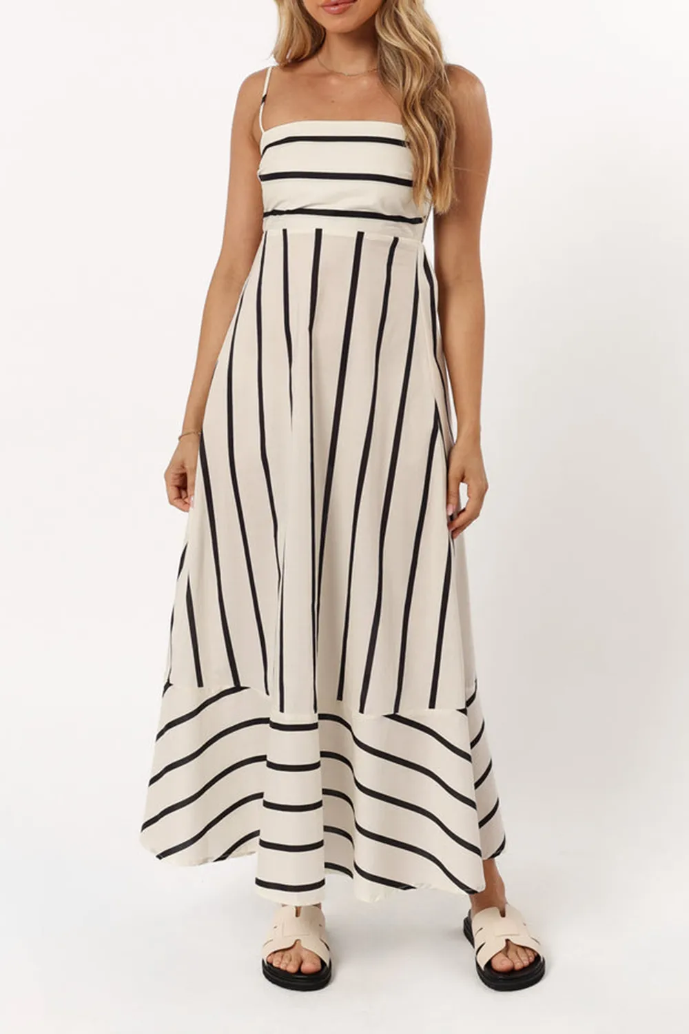 CREAM STRIPE MIDI DRESS