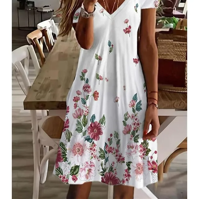 Women's Casual Dress Shift Dress Floral Dress Mini Dress Light Blue White Light Green Short Sleeve Floral Print Summer Spring V Neck Basic 2023 S M L XL 2XL 3XL 4XL