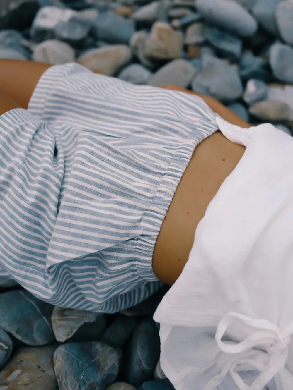 Casual Style Blue Short Blue Stripe