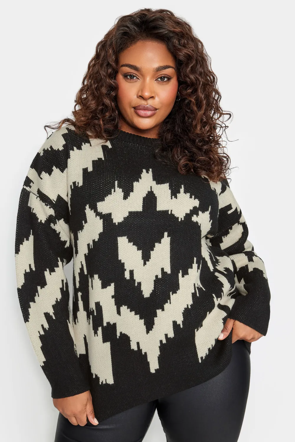 YOURS Curve Black Abstract Pattern Knitted Jumper