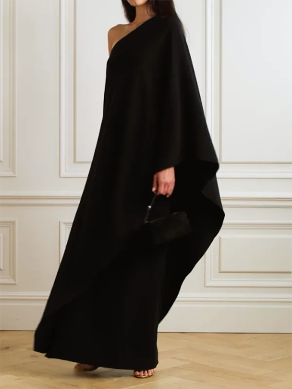 Simple Asymmetric Solid Color One-Shoulder Maxi Dresses