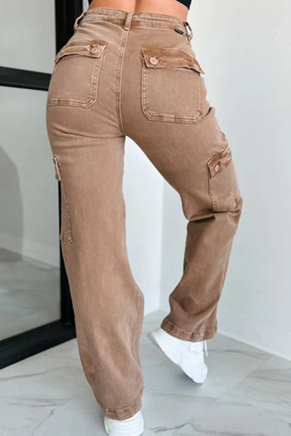 High Rise Wide Leg Risen Cargo Jeans
