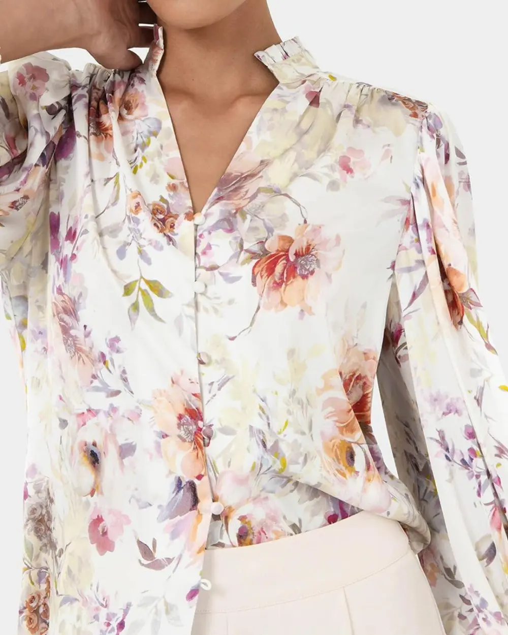 Romantic Floral Print Bell Sleeve Blouse