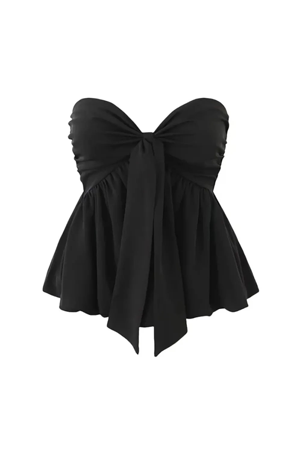 Cute Sweetheart Neck Draped Knot Ruched Smocked Peplum Strapless Top