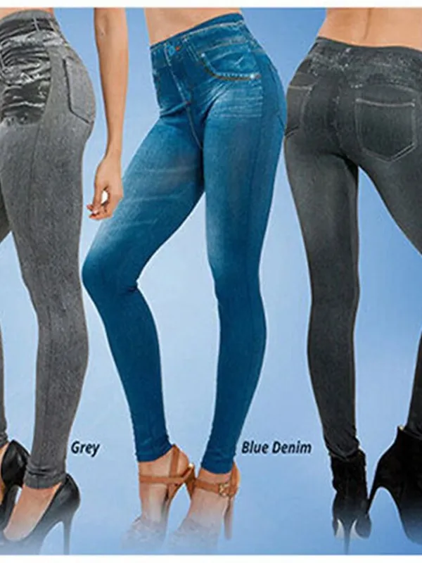 Women's Casual / Sporty Athleisure Skinny Tights Leggings Print Ankle-Length Pants Casual Weekend Stretchy Solid Color Denim Faux Denim Tummy Control Butt Lift High Waist Skinny Black Blue Grey S M L