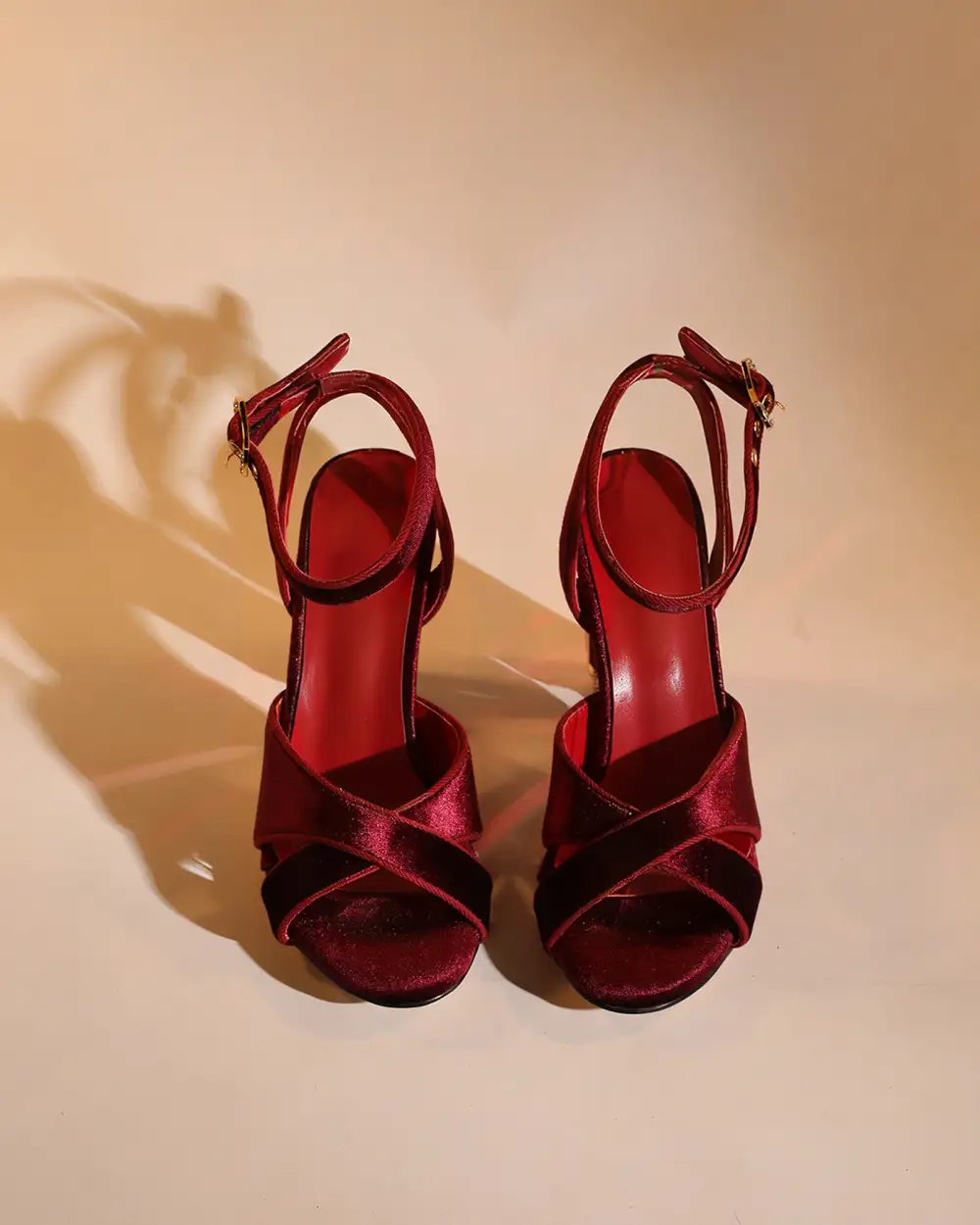Velvet Vintage Sandals in Red