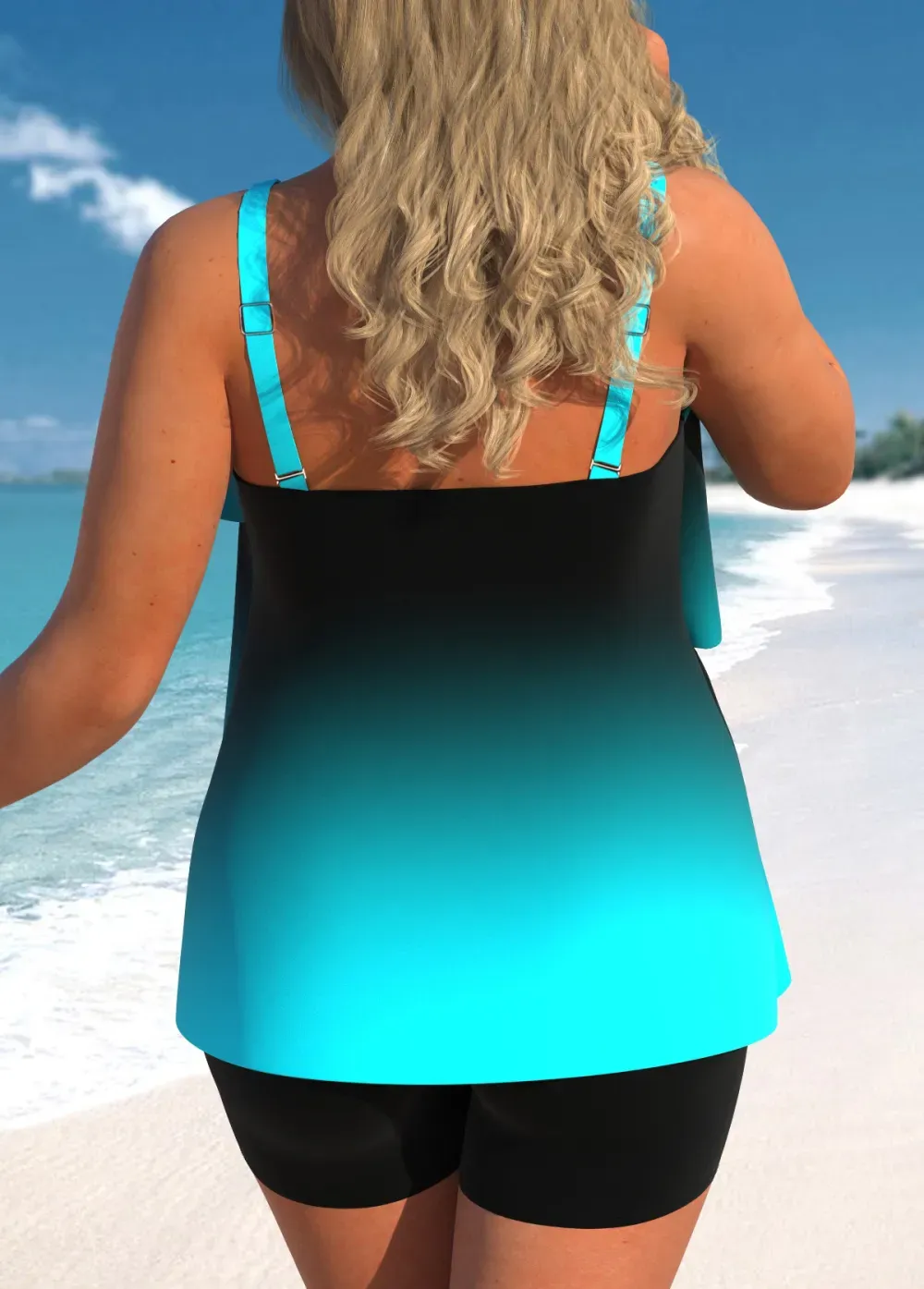 V Neck Patchwork Light Pink Tankini Top