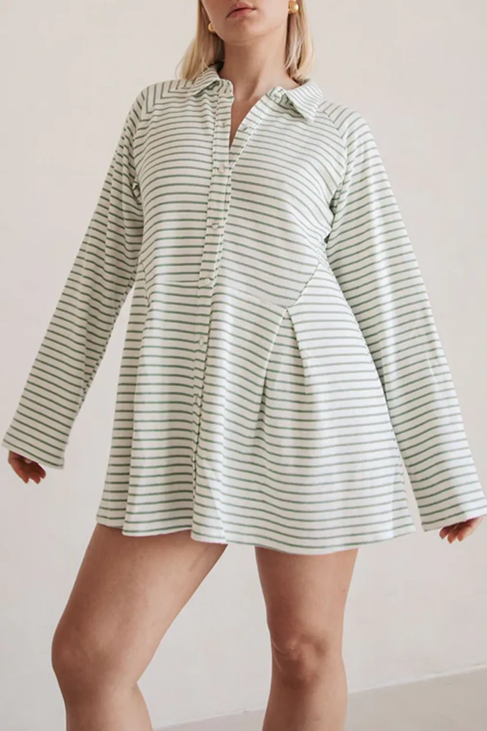 Striped Long Sleeve Button Up Mini Dress