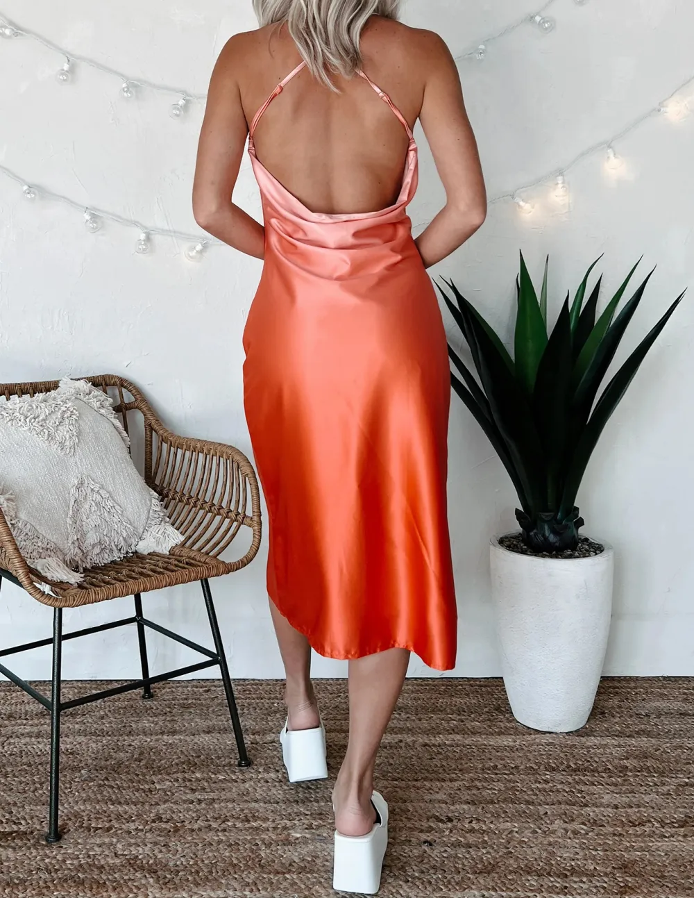 Red-Orange Gradient Midi Dress