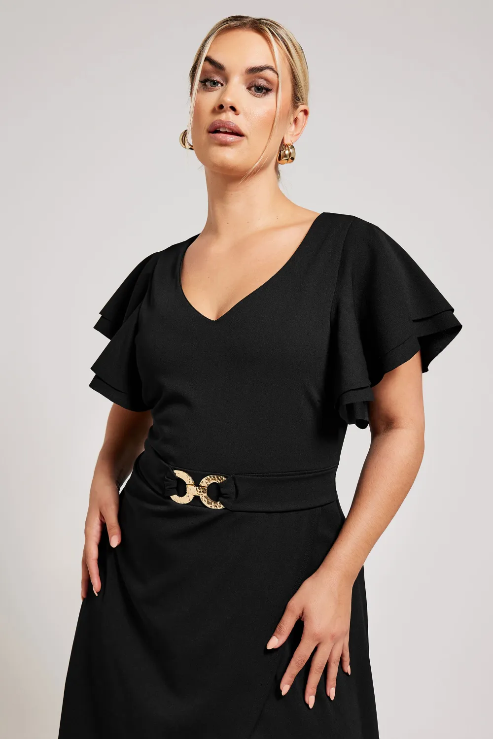 YOURS LONDON Curve Black Buckle Dipped Hem Midi Dress