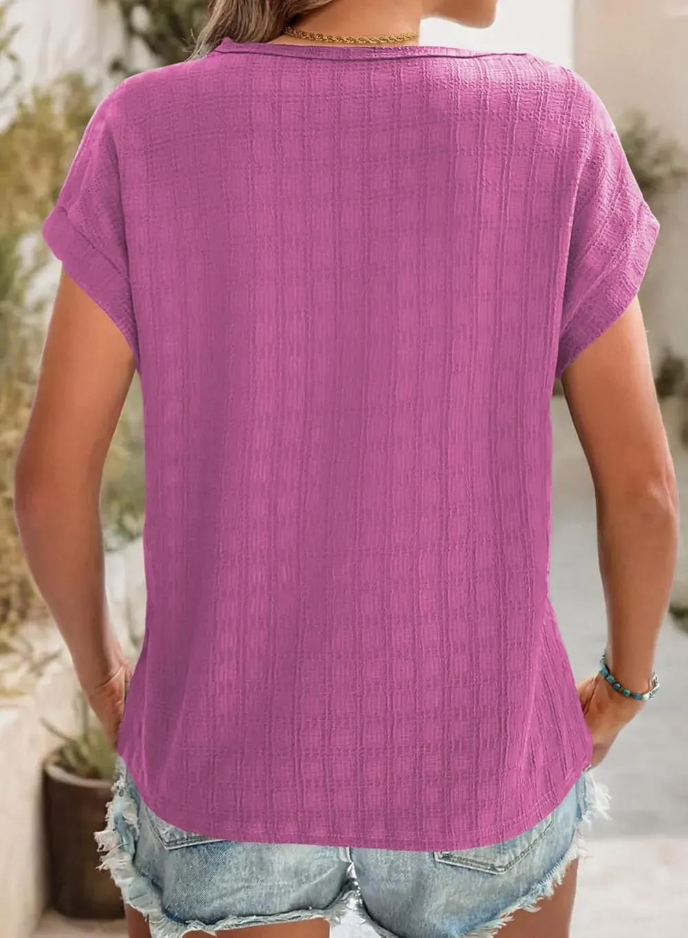 Dokotoo Tops for Women Trendy Summer Casual Cap Short Sleeve Basic Textured Solid Color Round Neck T Shirts Blouse