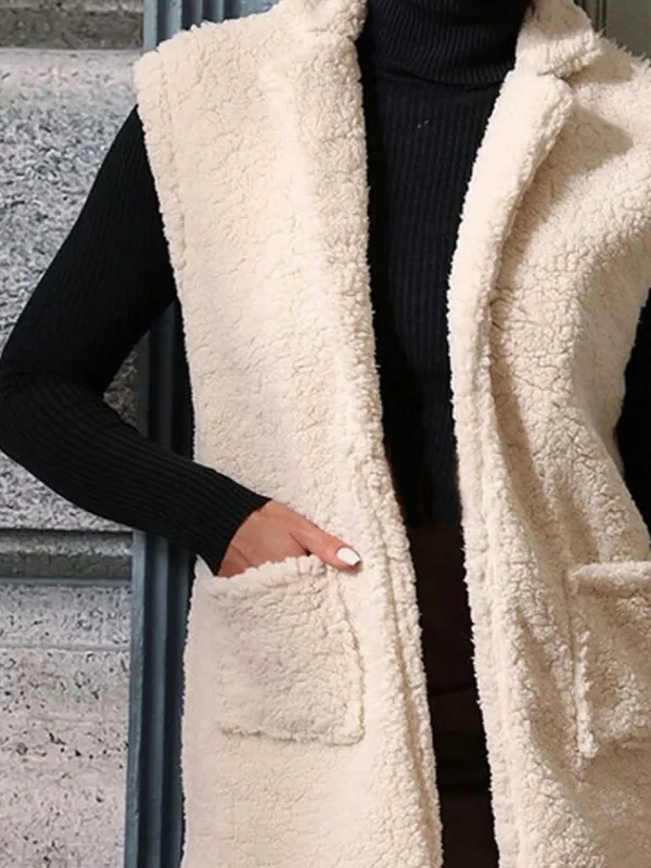 Casual Plain Casual Fluff/Granular Fleece Fabric Loose Vest